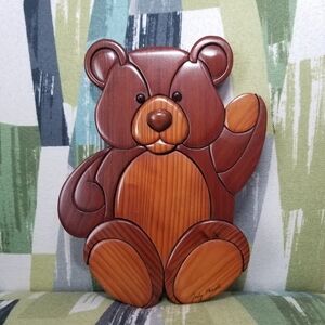 Collectible Pieced Intarsia Bear Wood Signed by Judy Howell Wall Hanging Decor